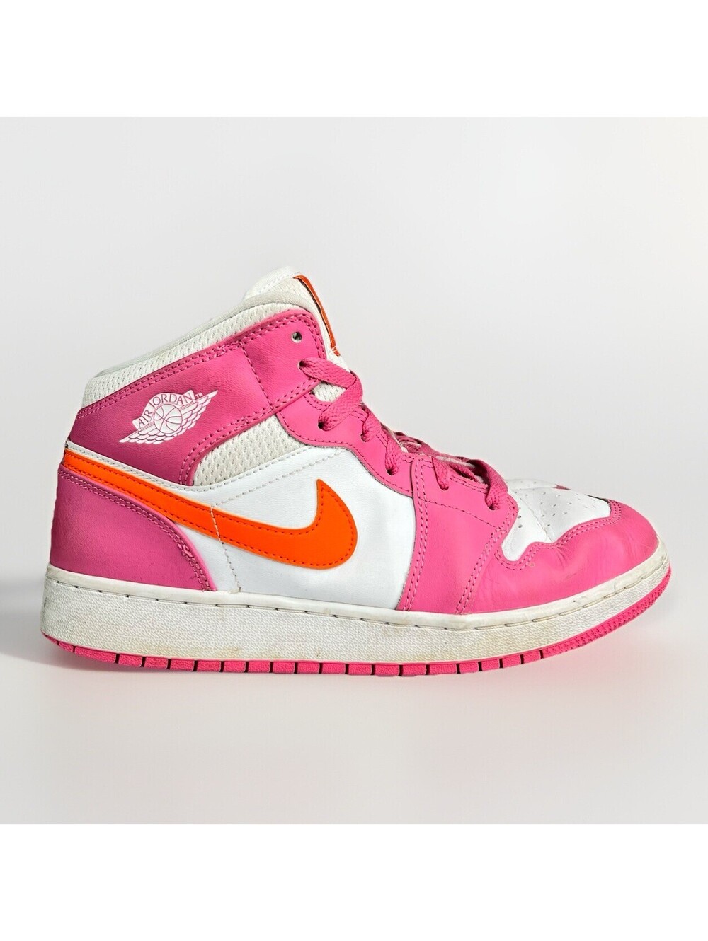 Nike Air Jordan 1 Mid GS Size 6.5Y Pinksicle Safety Orange White DX3240 681 EUC